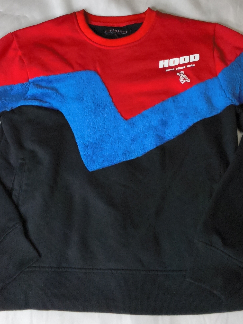 HOOD Colorblock Crewneck Sweater in Red, Blue & Black